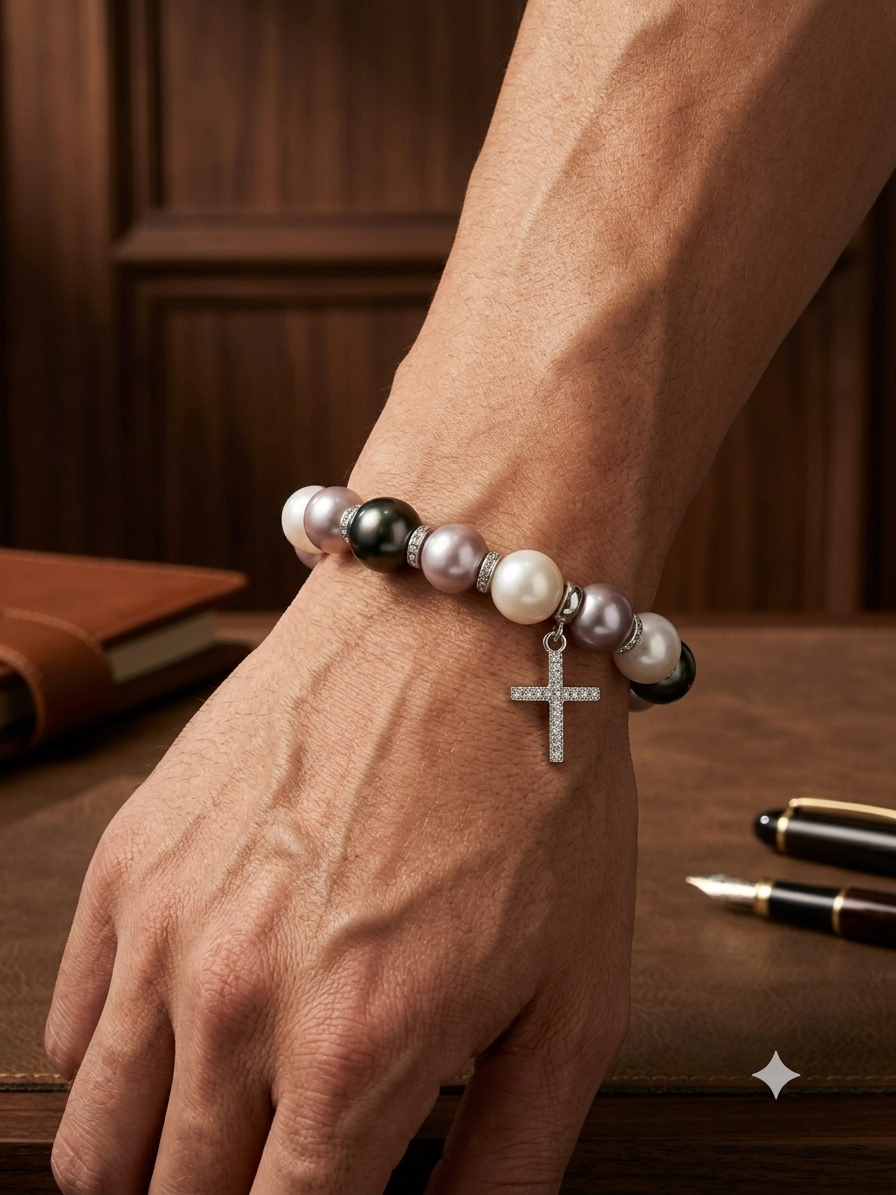 Jordyn II - White and Pink Pearl Bracelet with removable charm