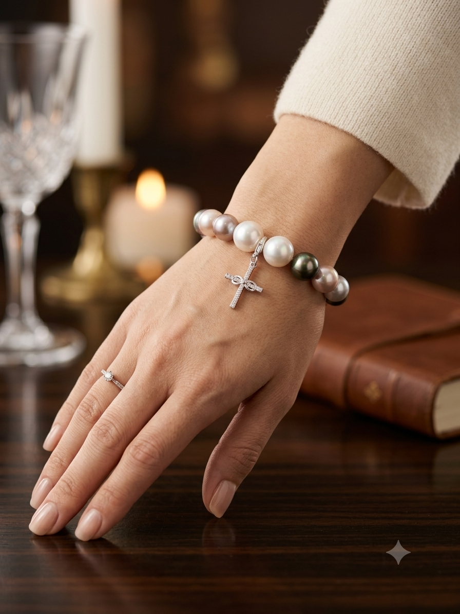 Jordyn II - White and Pink Pearl Bracelet with removable charm