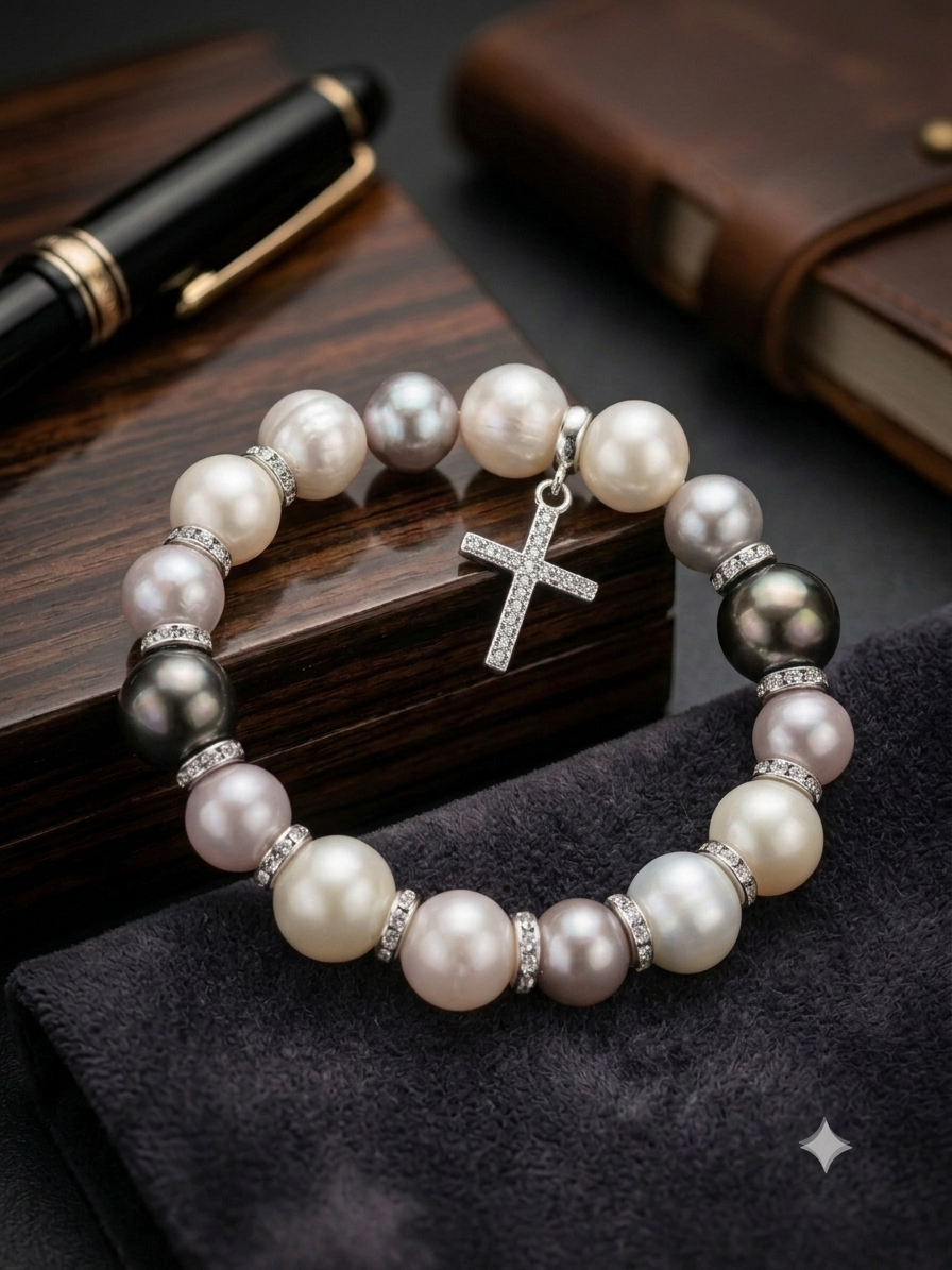 Jordyn II - White and Pink Pearl Bracelet with removable charm