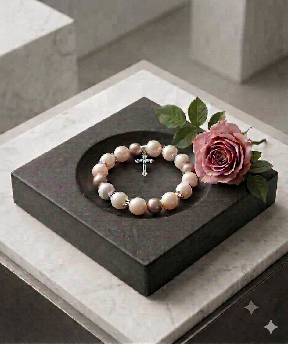 Jordyn II - White and Pink Pearl Bracelet with removable charm